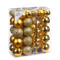 47x Gouden Kunststof Kerstballen 4-6 Cm Mat/glans Met Piek at/glans - Kerstboomversiering Goud
