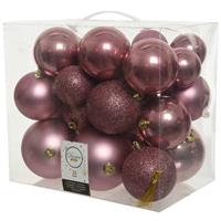 Decoris 26x Oud Roze Kunststof Kerstballen 6-8-10 Cm ix - Onbreekbare Plastic Kerstballen - Kerstboomversiering Oud Roze