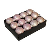 Bellatio 24x Luxe Glazen Gedecoreerde Poeder Roze Kerstballen 7,5 Cm - Kerstbal