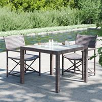 vidaXL Tuintafel 90x90x75 cm gehard glas en poly rattan bruin