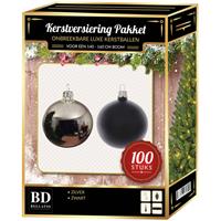 Bellatio Luxe Kerstboomversiering Set 100-delig Voor 150 Cm Boom - Zilver En Zwart Kerstversiering