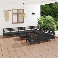 vidaXL 11-tlg. Garten-Lounge-Set Schwarz Massivholz Kiefer 