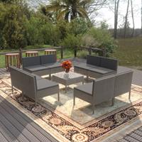 vidaXL 9-delige Loungeset met kussens poly rattan grijs