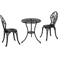 Outsunny Sitzgruppe 3-teilige Essgruppe Gartenmöbel-Set 1 Tisch+2 Stühle Alu Schwarz - schwarz