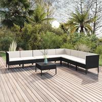 vidaXL 9-delige Loungeset met kussens poly rattan zwart