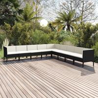 vidaXL 9-delige Loungeset met kussens poly rattan zwart