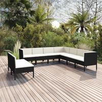 vidaXL 9-delige Loungeset met kussens poly rattan zwart