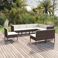 vidaXL 9-delige Loungeset met kussens poly rattan bruin