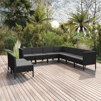 vidaXL 9-delige Loungeset met kussens poly rattan zwart