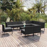 vidaXL 11-delige Loungeset met kussens poly rattan zwart