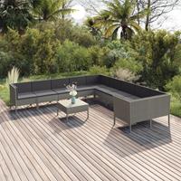 vidaXL 11-delige Loungeset met kussens poly rattan grijs