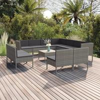 vidaXL 12-delige Loungeset met kussens poly rattan grijs