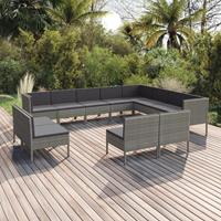 vidaXL 12-delige Loungeset met kussens poly rattan grijs