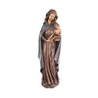 Gartentraum.de Wand Gartenfigur Maria mit Kind aus Bronze - Madonna Hemma / 40x11x6cm (HxBxT) / Bronze, Umhang Dunkelbraun