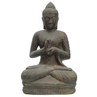 Gartentraum.de Indische Steinguss Buddha Figur mit Handhaltung Rad der Lehre - Chendra / 80x55x45cm (HxBxT)