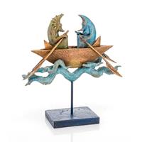 Gartentraum.de Sonne und Mond im Boot als limitierte Bronzeskulptur - The sun and moon go boating