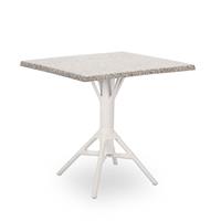 Gartentraum.de Quadratischer Outdoor Bistrotisch aus Aluminium mit Tischplatte in Granit Optik - Kaffeetisch Nordin / Weiß
