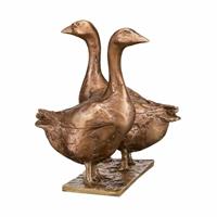 Gartentraum.de Vogelfigur 2 Gänse aus Bronze im limitierten Design - Gänsepaar