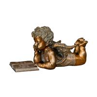 Gartentraum.de Bronzengel mit Buch - Inschrift italienisch - Angelo Italieae / 11x12x8cm (HxBxT) / Bronze Patina Asche