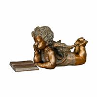 Gartentraum.de Lesender Bronzeengel mit Buch - liegend - Angelo mit Buch / 11x12x8cm (HxBxT) / Bronze Patina grün