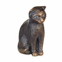 Gartentraum.de Katzenskulptur - kleine Dekofigur aus Metall - Katze sitzt / Bronze Patina grün