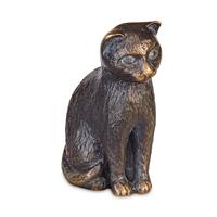 Gartentraum.de Katzenskulptur - kleine Dekofigur aus Metall - Katze sitzt / Bronze Patina Asche