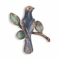 Gartentraum.de Vogel Wandfigur aus Bronze - vollplastisch - Vogel auf Ast rechts / Bronze Sonderpatina