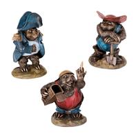 Gartentraum.de Set aus 3 Bronze Maulwurfsfiguren - bunt - Maulwürfe Set