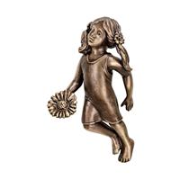 Gartentraum.de Kleine Metall Wandfigur Mädchen mit Blüte - Blumenmädchen / Bronze braun