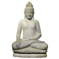 Gartentraum.de Sitzende Buddha Figur aus Flussstein in Handarbeit gefertigt - Erdberührung - Adinda / 100x64x37cm (HxBxT)