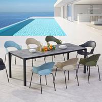 Gartentraum.de Elegante 8-Sitzer Essgruppe mit ausziehbarer HPL-Platte - Rimala / Stühle Blau