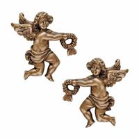 Gartentraum.de Bronze/Alu Wandfiguren - Engel als Mauerndeko - Angelo Gara Set  / Aluminium grau