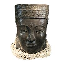 Gartentraum.de Dunkler Khmer Kopf als Wasserspiel aus Steinguss für den Garten - Faisal