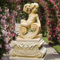 Gartentraum.de Große Barock Gartenskulptur Putte - Zechiel / Portland weiß / Mit Sockel