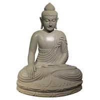 Gartentraum.de Sitzende Buddha Figur aus Flussstein in Handarbeit gefertigt - Erdberührung - Adinda / 61x47x33cm (HxBxT)