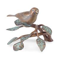 Gartentraum.de Bronze Gartendeko Vogelskulptur mit Zweig - Vogel auf Zweig / Bronze Sonderpatina