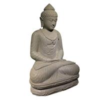 Gartentraum.de Indische Buddha Skulptur Steinmetzarbeit aus Flussstein - Meditation - Bima / 60x47x33cm (HxBxT)