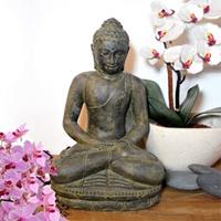 Gartentraum.de Steinfigur Buddha sitzend aus Antik Steinguss / 46 cm