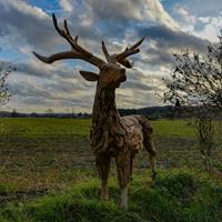 Gartentraum.de In Handarbeit geschnitzte Hirsch Skulptur aus Teakholz - Keana