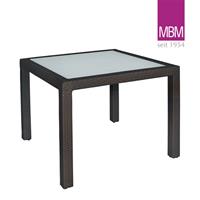 Gartentraum.de Quadratischer Gartentisch mit Glasplatte - Alu & Geflecht - 90x90cm - Tisch Bellini