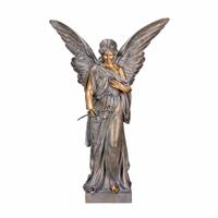 Gartentraum.de Stehender Bronzeengel mit Rose als stilvolle Dekoration - Angelus Florere / 15cm / Bronze braun