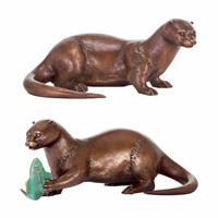 Gartentraum.de Garten Bronzefiguren Set aus 2 Fischottern - Fischotter Set