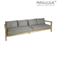 Gartentraum.de XXL Loungesofa aus Teakholz für bis zu 6 Personen - Duke Loungesofa / Auflagen Weiß