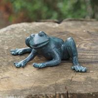 Gartentraum.de Kleiner Deko Frosch aus Bronze in Blau - Orfel