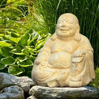 Gartentraum.de Lucky Buddha Figur aus Stein - Samadhi / Antikgrau