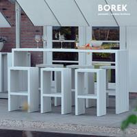 Gartentraum.de Outdoor Bartisch mit Hockern für Garten & Terrasse - Borek - modern - Aluminium - Samos Gartenbar / Weiß