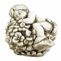 Gartentraum.de Schlafender Blüten Junge aus Steinguss antikgrau - Sinereus / ohne Stab
