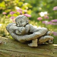 Gartentraum.de Steinfigur Kind mit Hand schlafend in antikgrau - Finnus