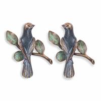 Gartentraum.de Vollplastische Bronze Vogelfiguren als Wanddeko - Vögel auf Ast / Bronze braun