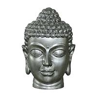 Gartentraum.de Buddha Kopf aus Polystone - Silber - Indoor - Lemlem / 38x27cm (HxDm)